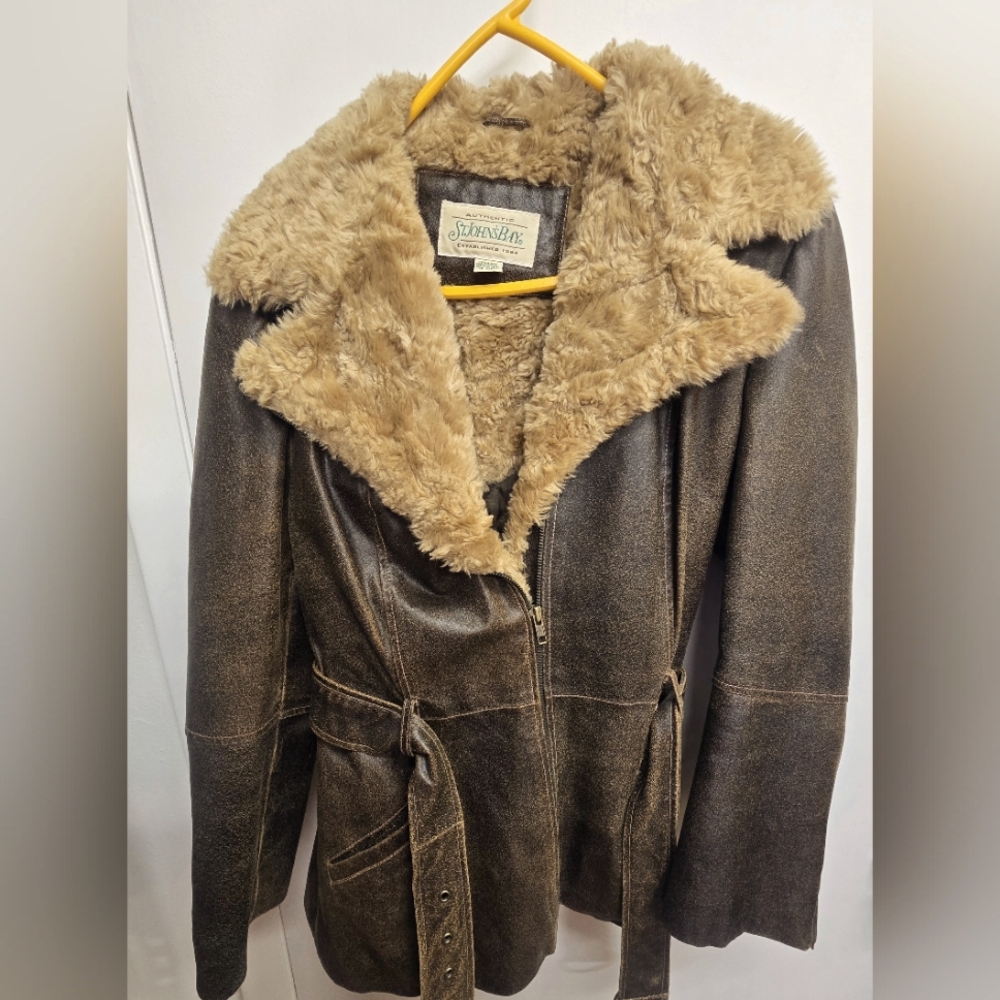 Vintage Womans St John Bays Leather coat with faux fur